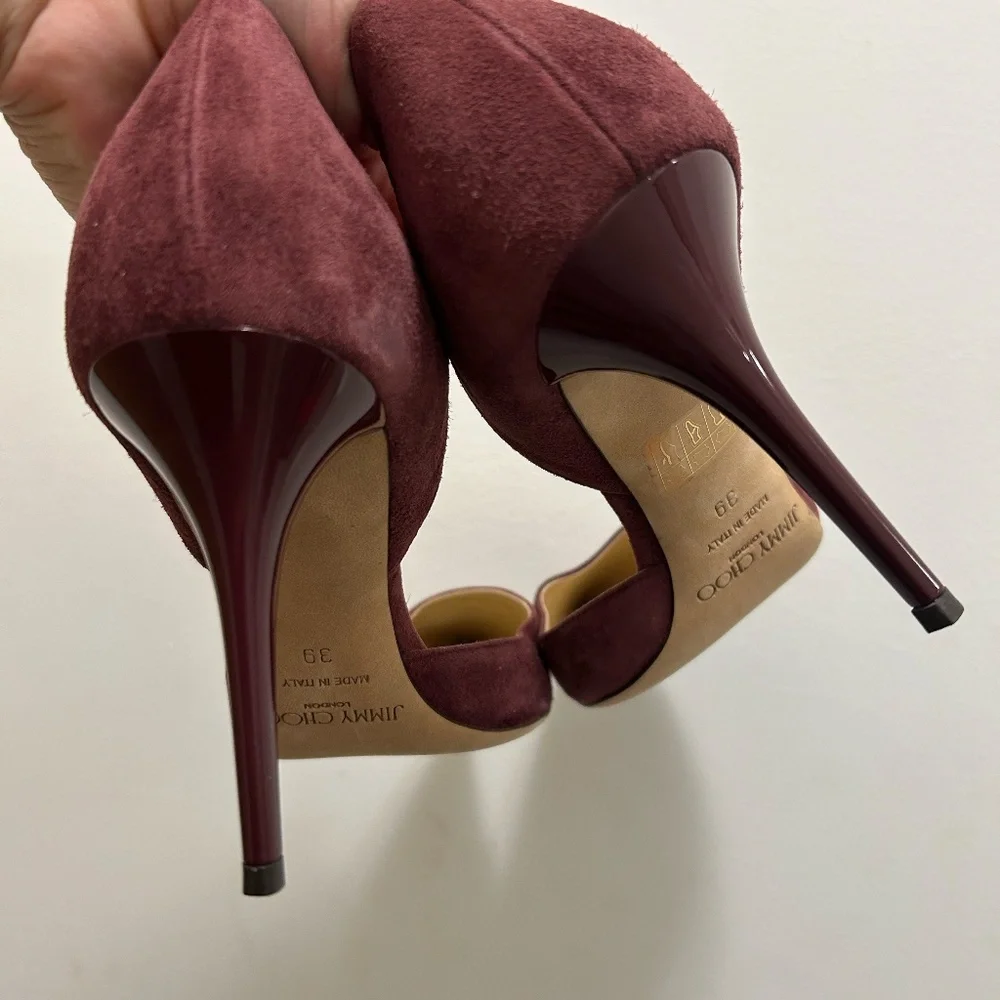 Jimmy Choo *Barely Worn* Burgundy Suede Addison D'Orsay Pumps - Picture 10 of 10